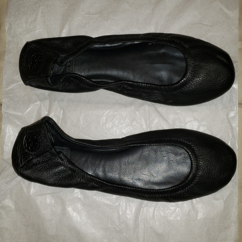 Tory Burch Travel Ballet Leather Flats/Shoes Black Size 7